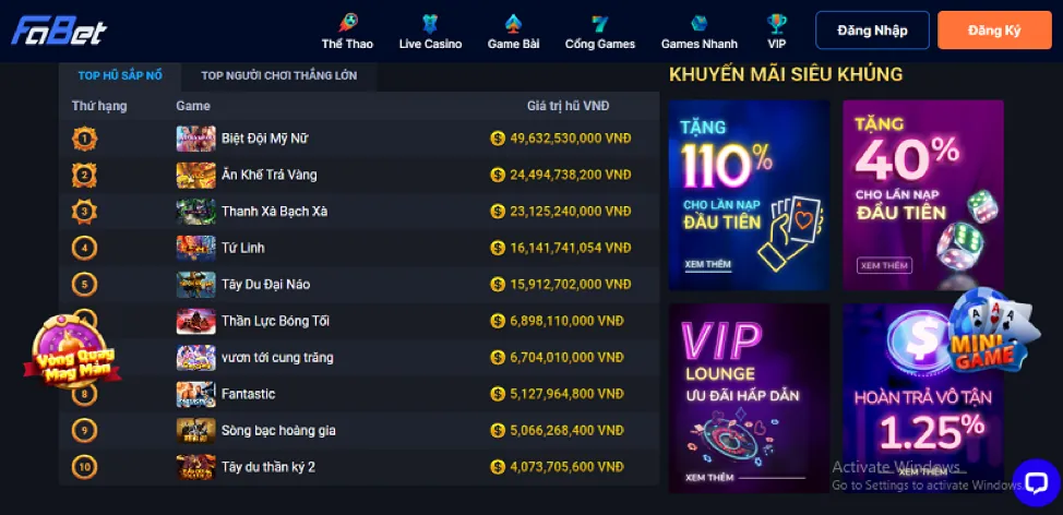 Thưởng nạp lại cho người chơi slot
